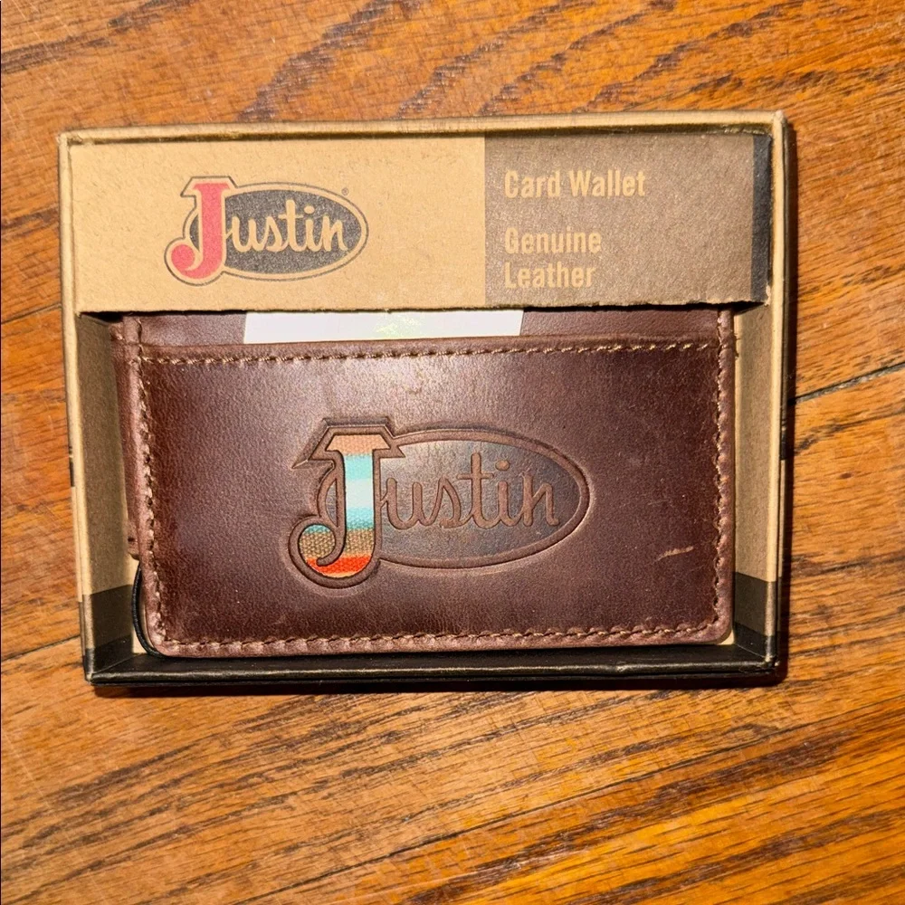 •JUSTIN BOOTS•NWT/NIB BROWN W/SERAPE LOGO LEATHER CARD HOLDER & MONEY CLIP(RFID)